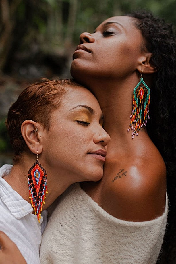 Green & Brown Feather Earrings