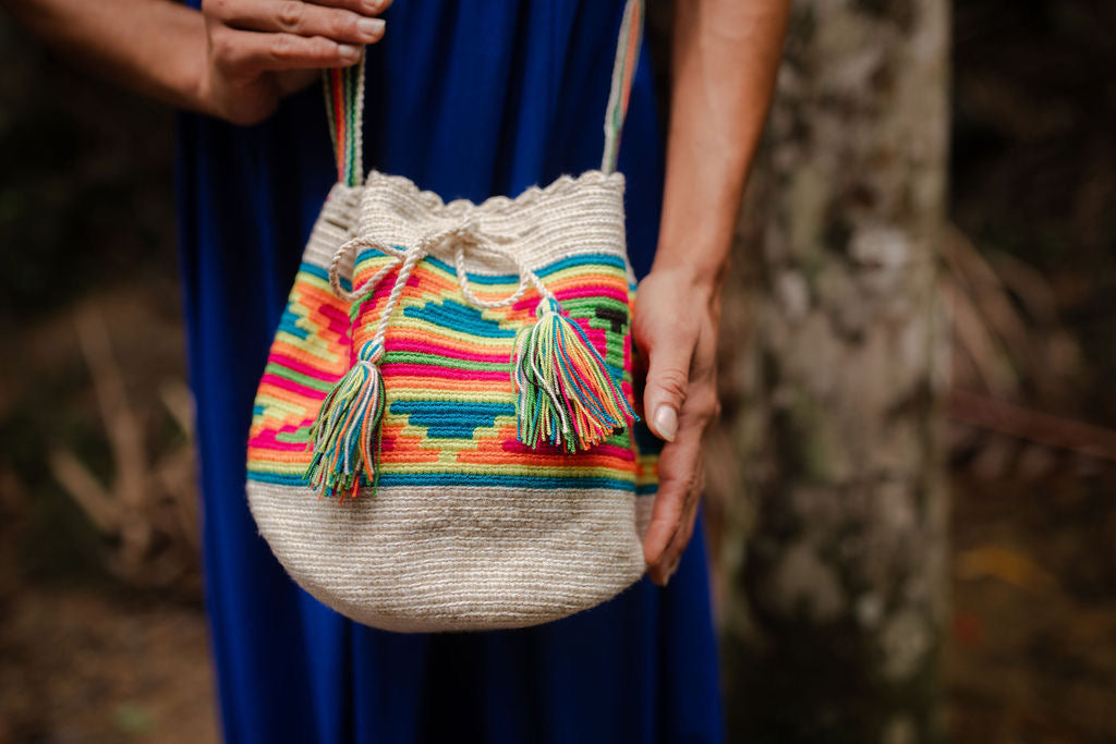Medium Wayuu Bag with Neon Geometric Design