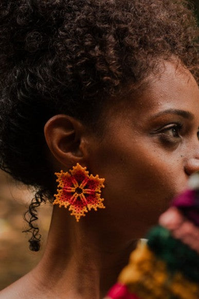Large Purple Flower Beaded Earrings