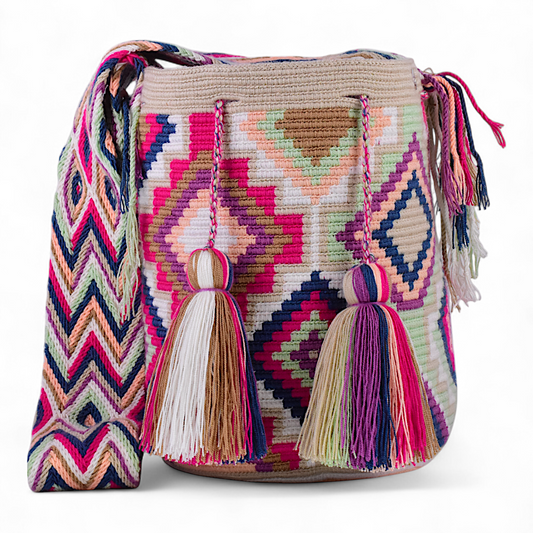 Wayuu Bucket Hand Bag with Multi Colour Diamond Design