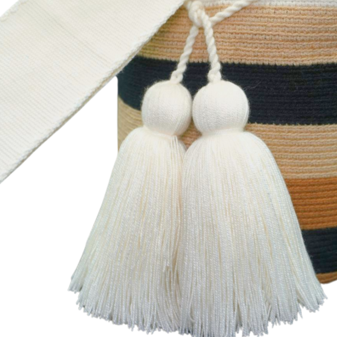 Medium Striped Crochet Bag, the wayuu bag also has 2 white tassels