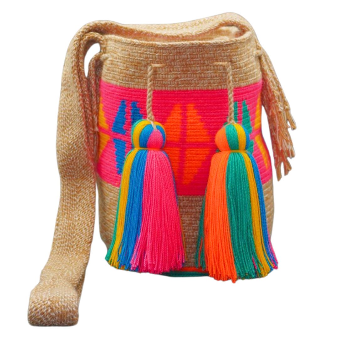 Medium Crochet Bag with Wayuu Pattern and 2 tassels 