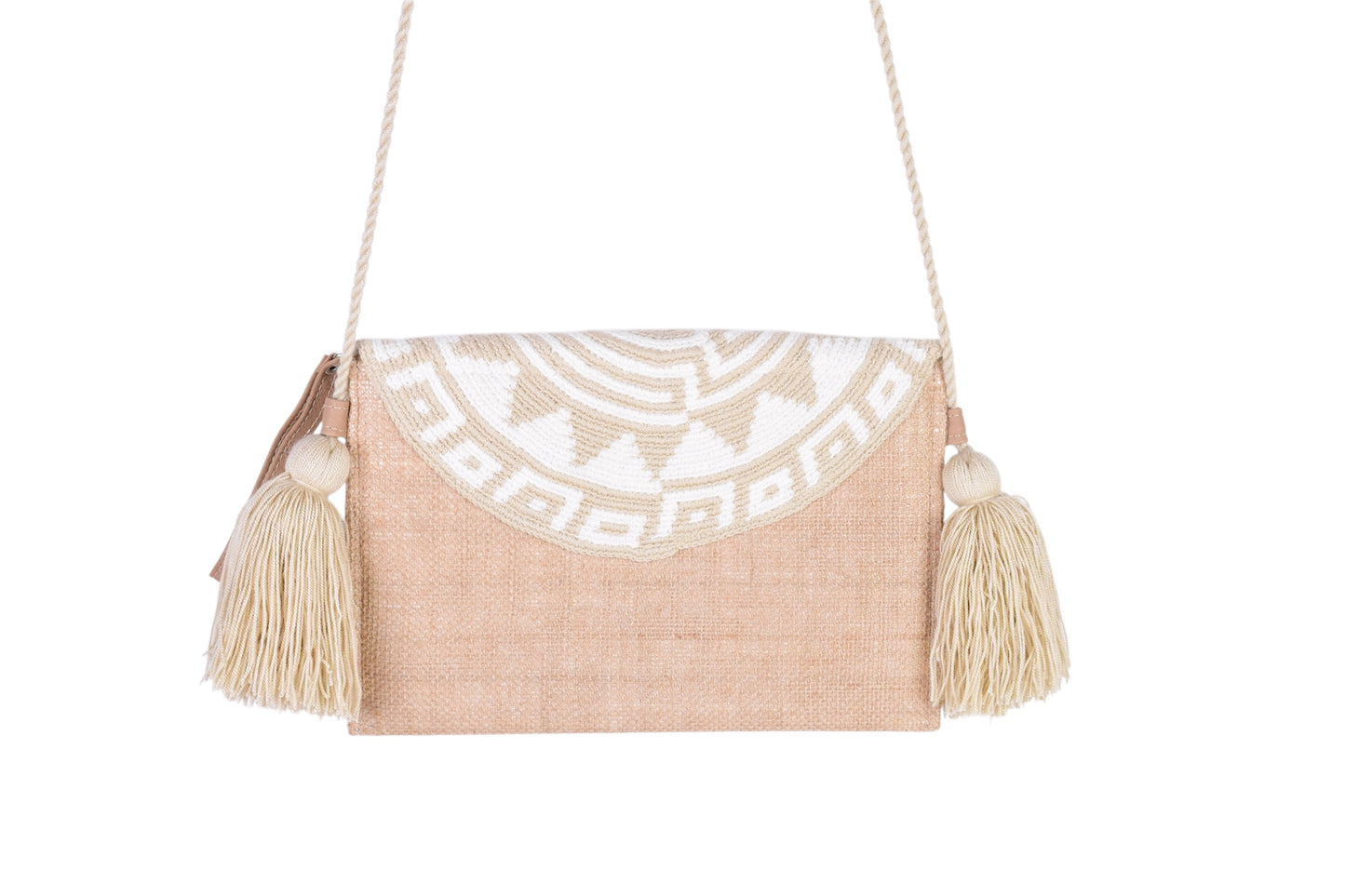 Handmade Cream & White Natural Fibre Sling Bag