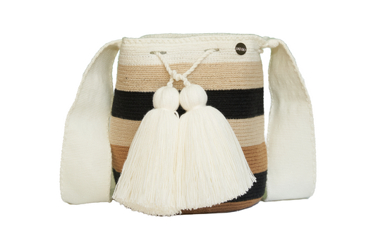 Medium Striped Crochet Bag, the wayuu bag also has 2 tassels