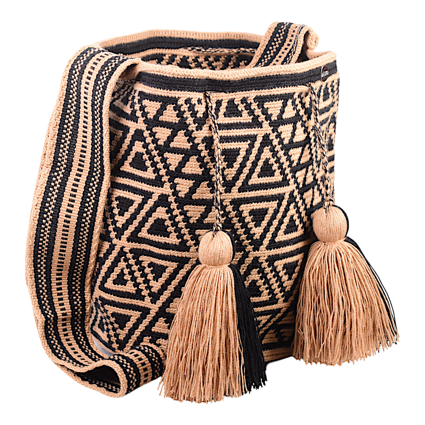 Bohemian Crossbody Bag with Black and Gold Triangles with Tassels 