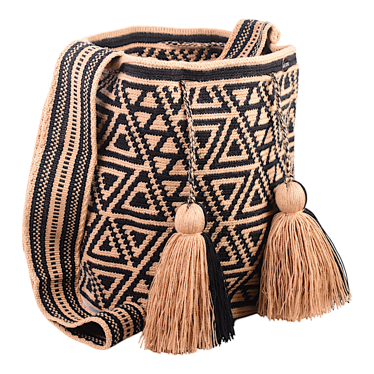 Bohemian Crossbody Bag with Black and Gold Triangles with Tassels 