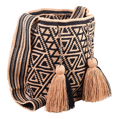 Bohemian Crossbody Bag with Black and Gold Triangles with Tassels 