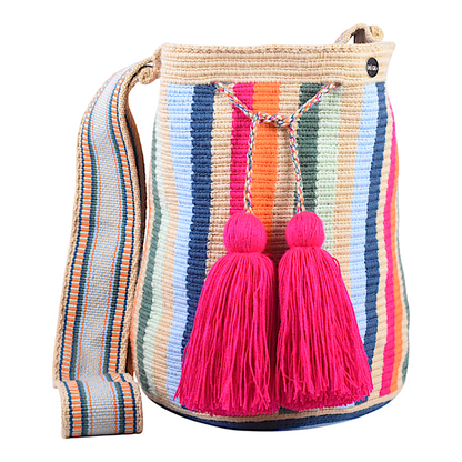 Bohemian Crossbody Bag with Multicolour  Vertical Stripe Design 