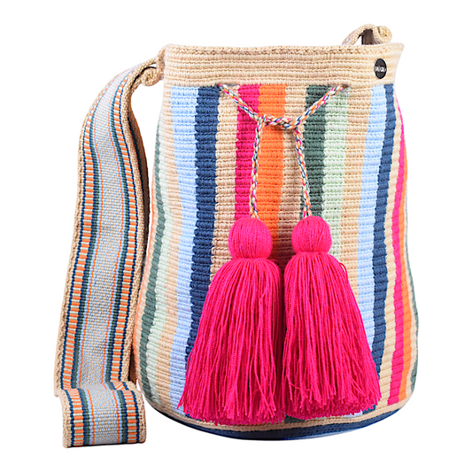 Bohemian Crossbody Bag with Multicolour  Vertical Stripe Design 