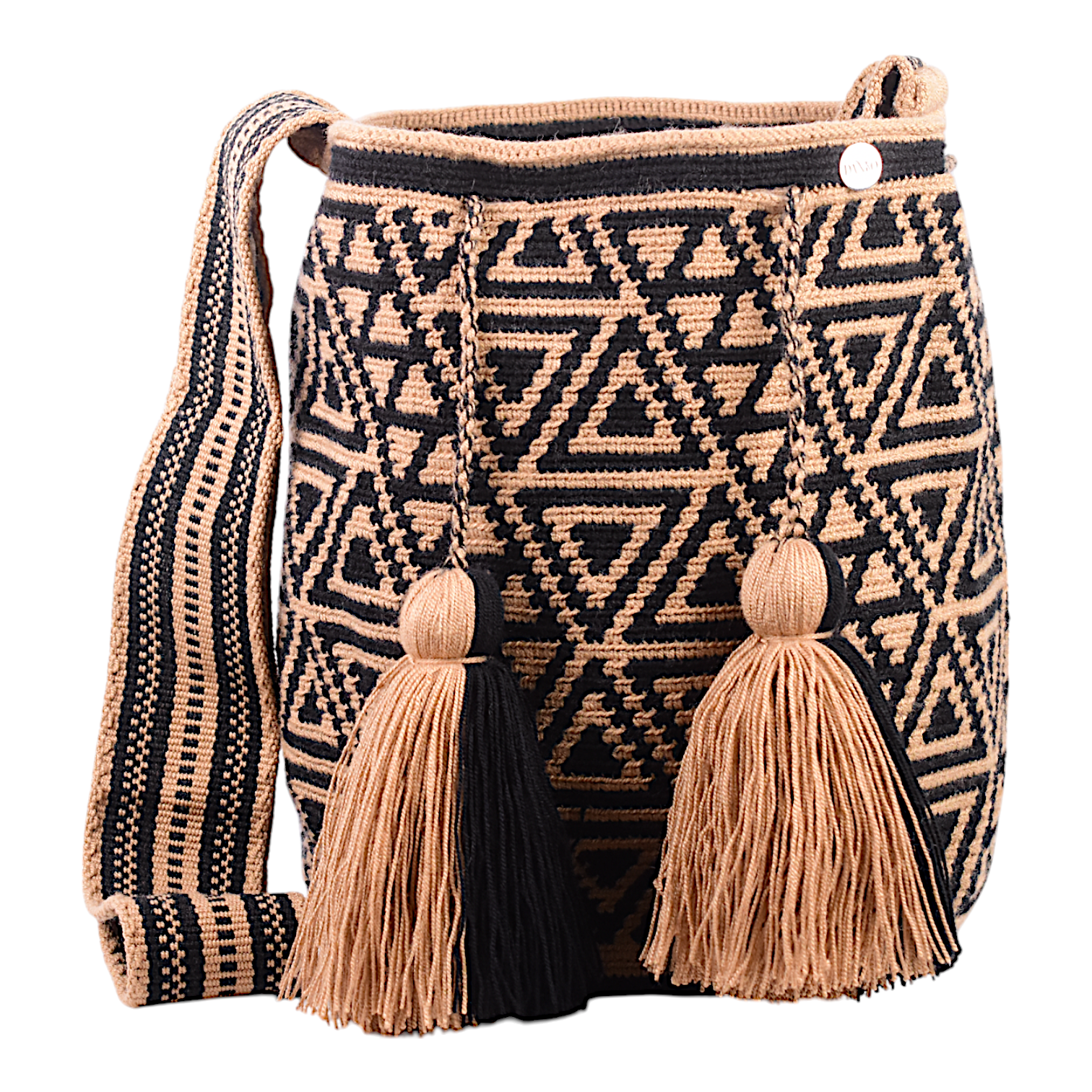 Boho Bag with Black and Gold Triangles with Tassels 
