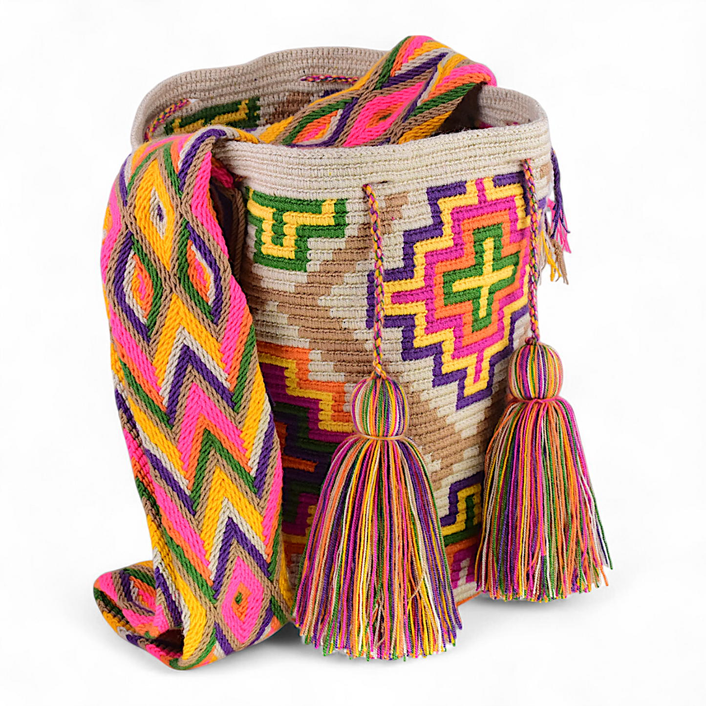 Boho Shoulder Bag with Multicolour Geometric Design