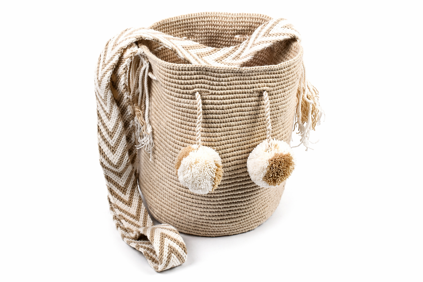 Medium - Beige & White Pom Pom