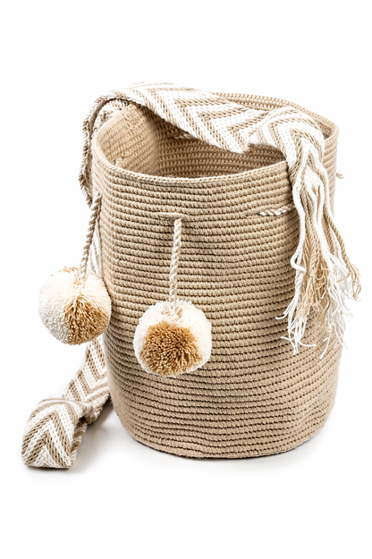 Medium - Beige & White Pom Pom