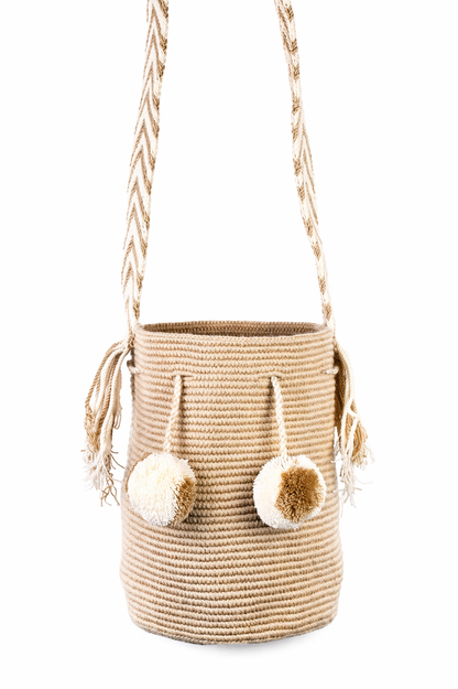 Medium - Beige & White Pom Pom