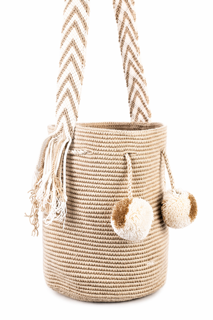 Medium - Beige & White Pom Pom