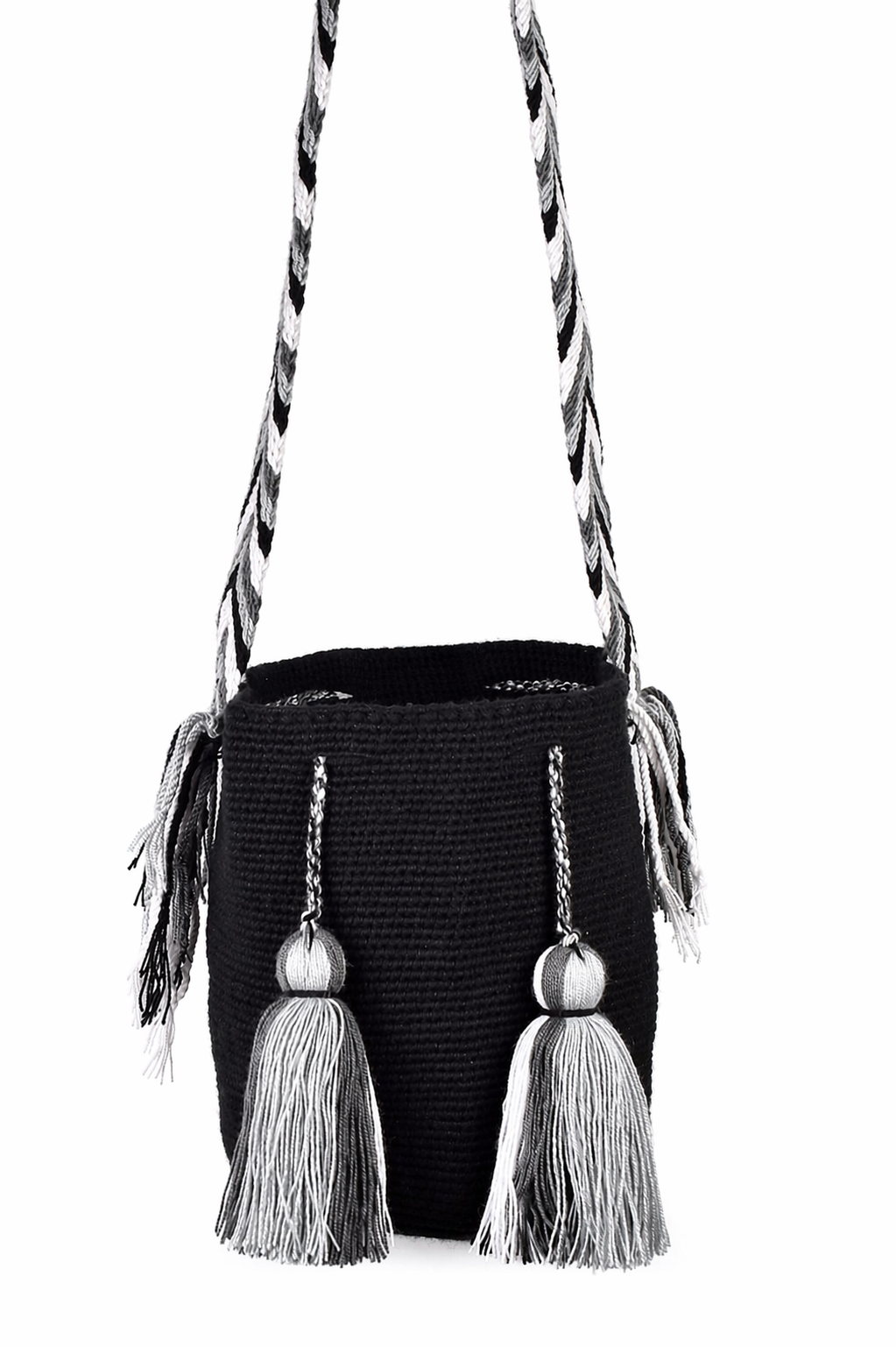 Handmade Colombian Wayuu Mochila Bag in Black and Grey