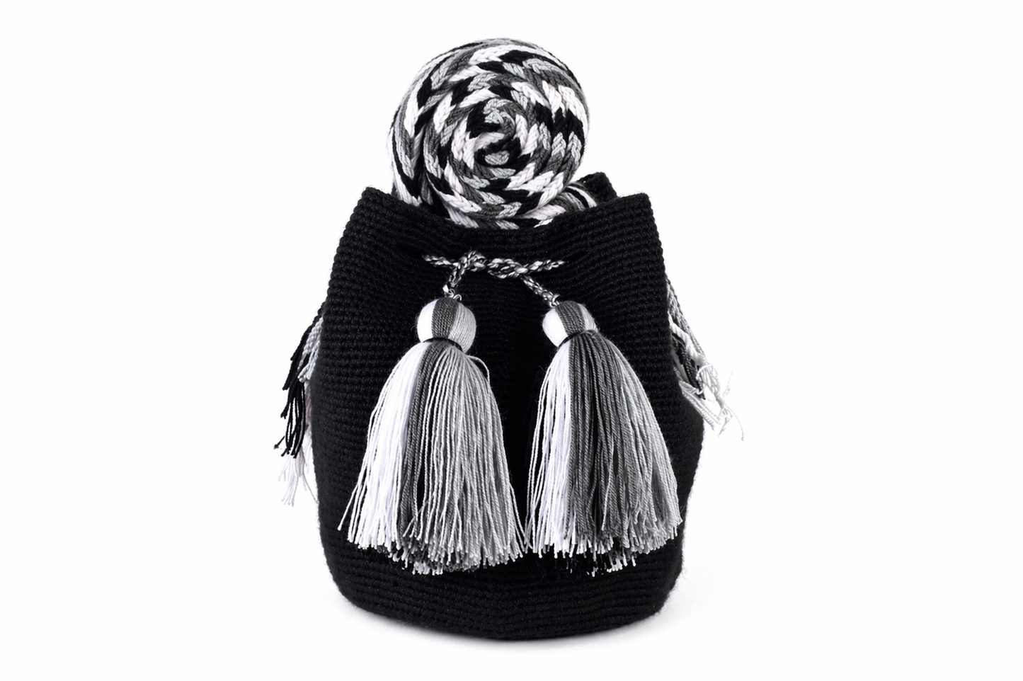 Handmade Colombian Wayuu Mochila Bag in Black and Grey