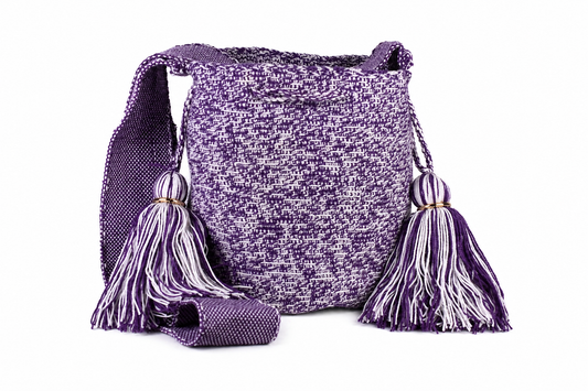 Handmade Crochet Wayuu Shoulder Bag in Purple and White