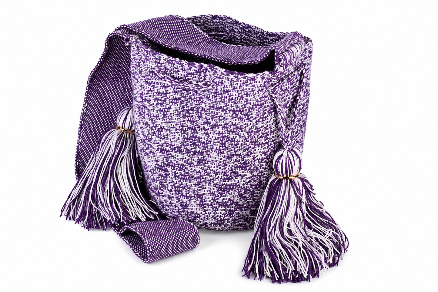 Handmade Crochet Wayuu Shoulder Bag in Purple and White