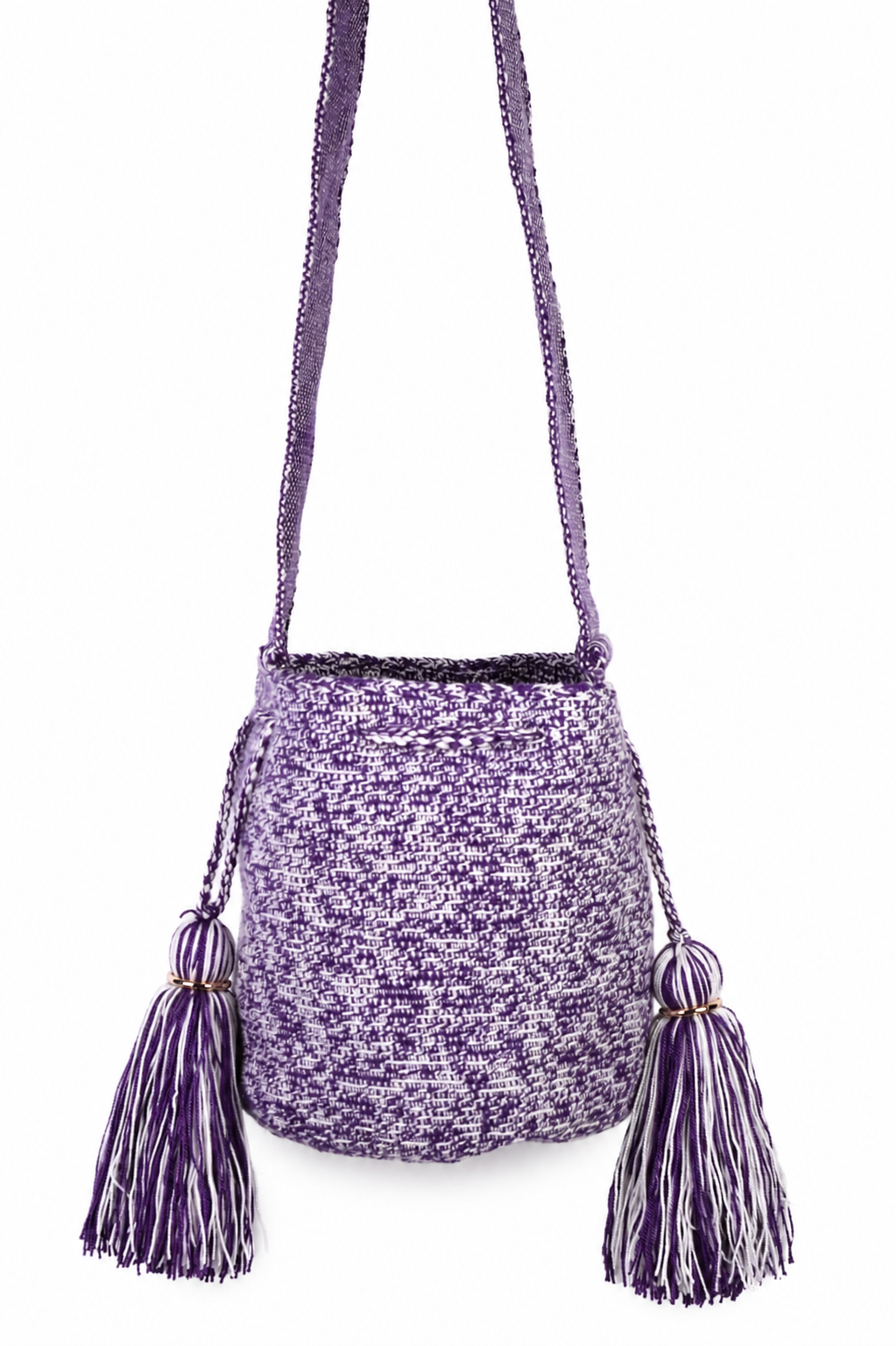 Handmade Crochet Wayuu Shoulder Bag in Purple and White