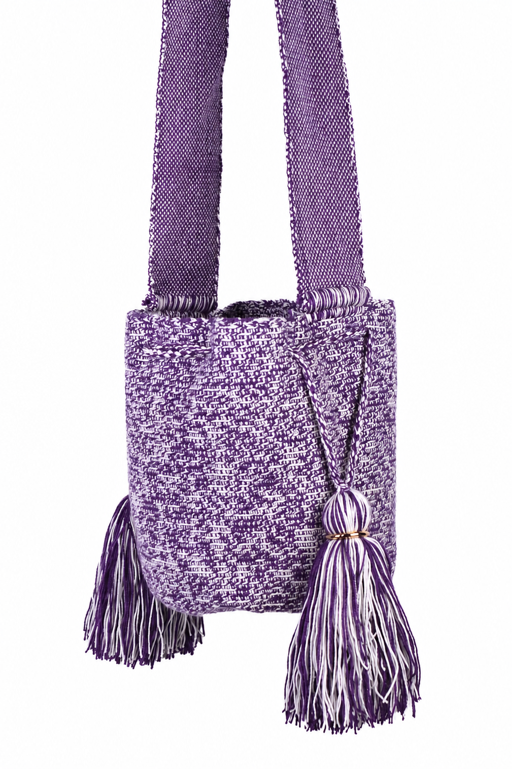 Handmade Crochet Wayuu Shoulder Bag in Purple and White
