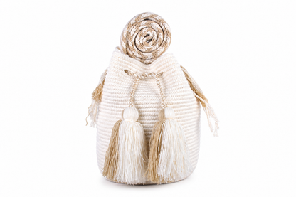 Handmade Wayuu Mochila Bag in Cream, Tan and Black Stripes
