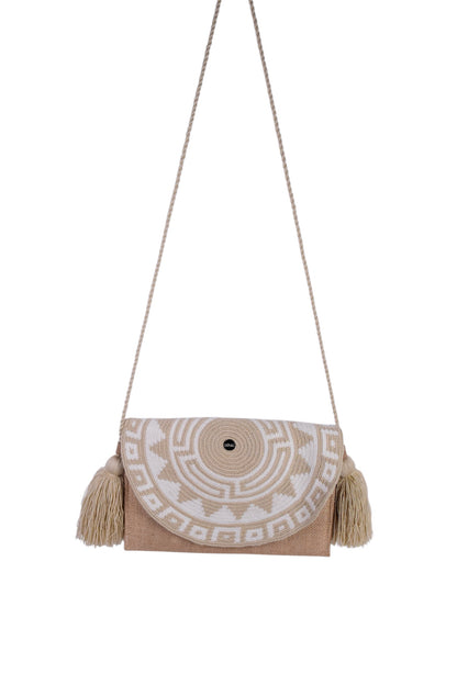 Handmade Cream & White Natural Fibre Sling Bag