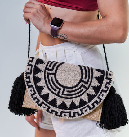 Handmade Black & White Natural Fibre Sling Bag