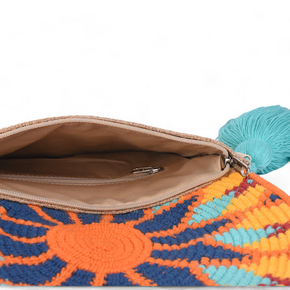 Handmade Natural Fibre Sling Bag with Flower Pattern