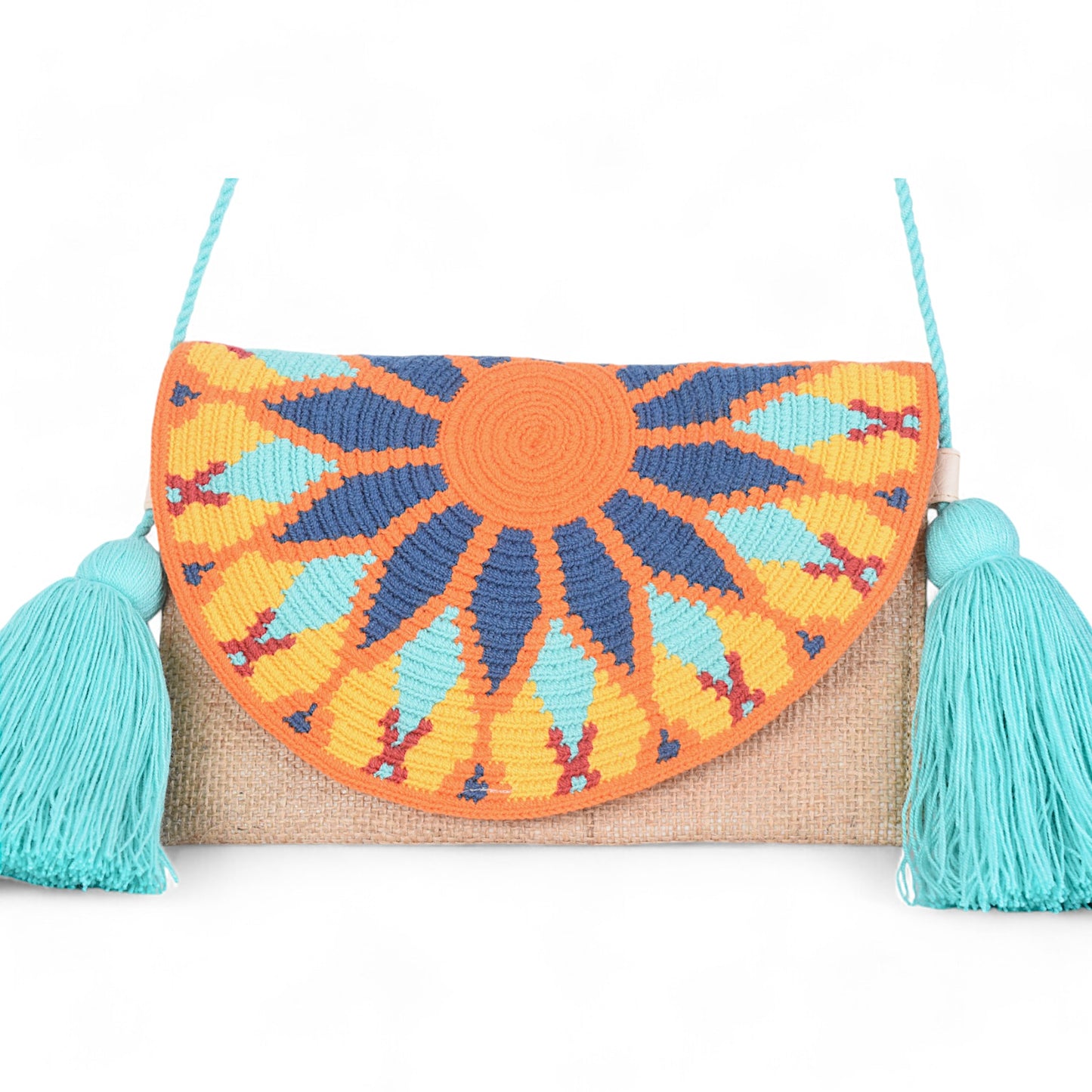 Handmade Natural Fibre Sling Bag with Flower Pattern