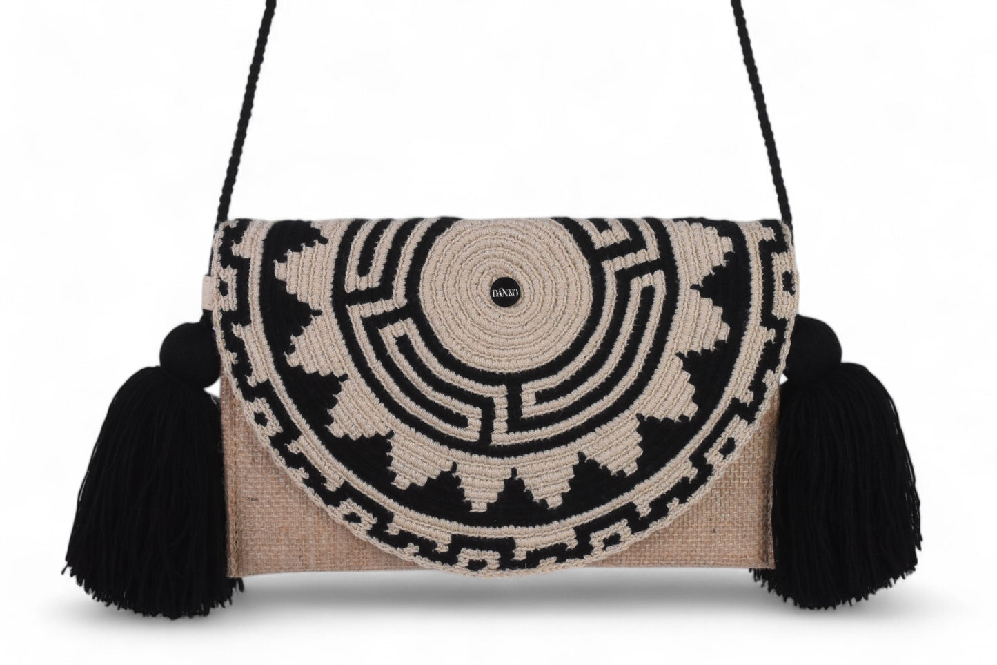 Handmade Black & White Natural Fibre Sling Bag