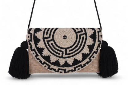 Handmade Black & White Natural Fibre Sling Bag