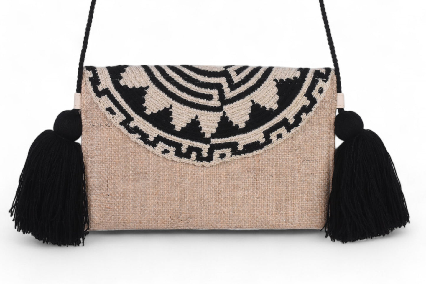 Handmade Black & White Natural Fibre Sling Bag