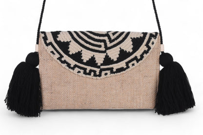 Handmade Black & White Natural Fibre Sling Bag