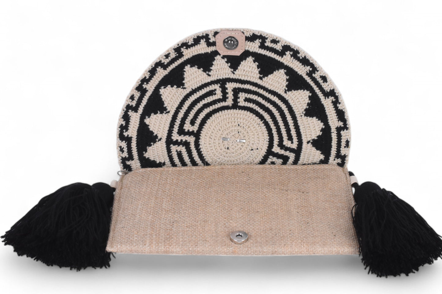 Handmade Black & White Natural Fibre Sling Bag