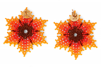 Red & Orange Flower Beaded Earrings