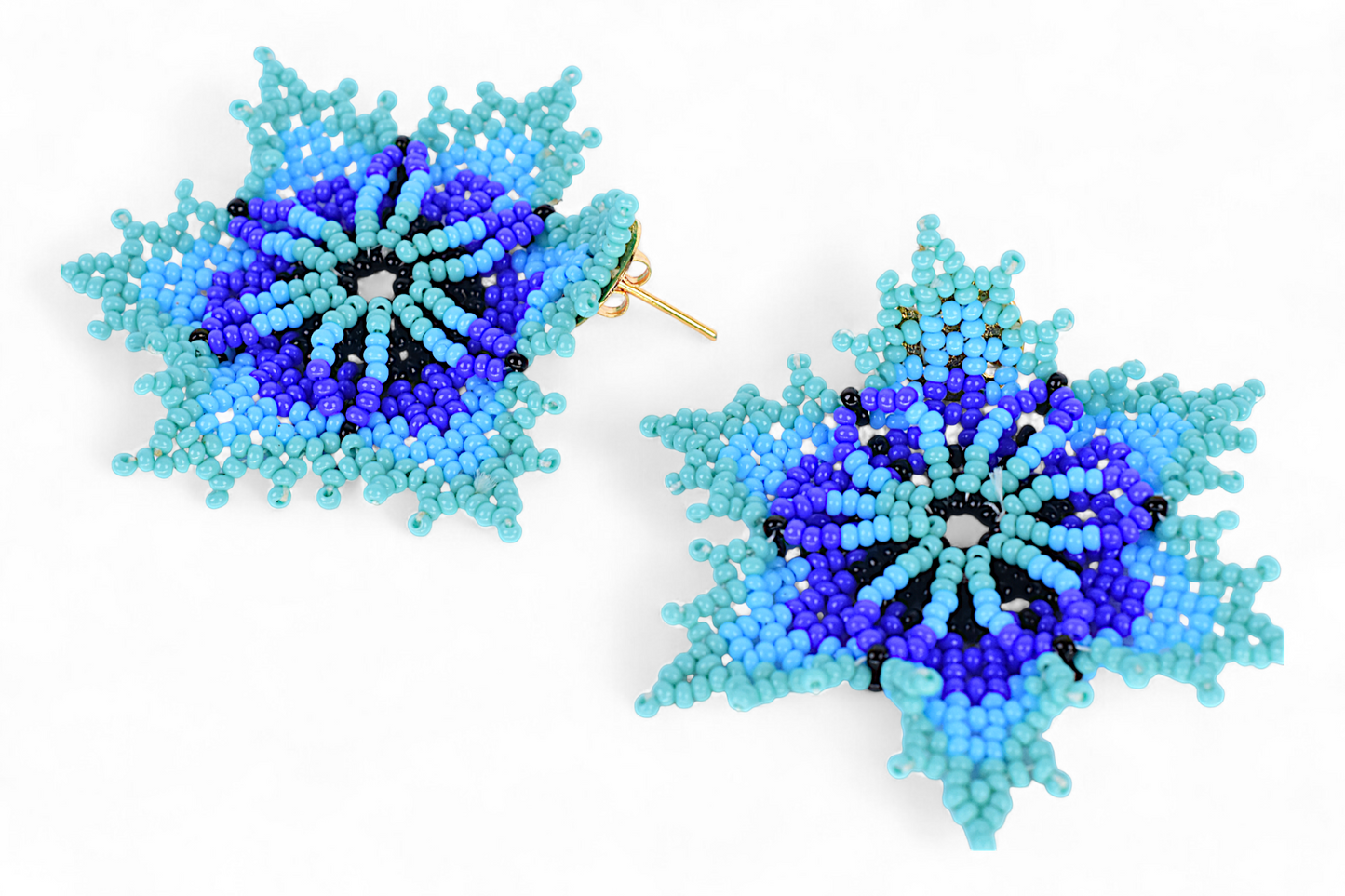 Blue Flower Beaded Earrings