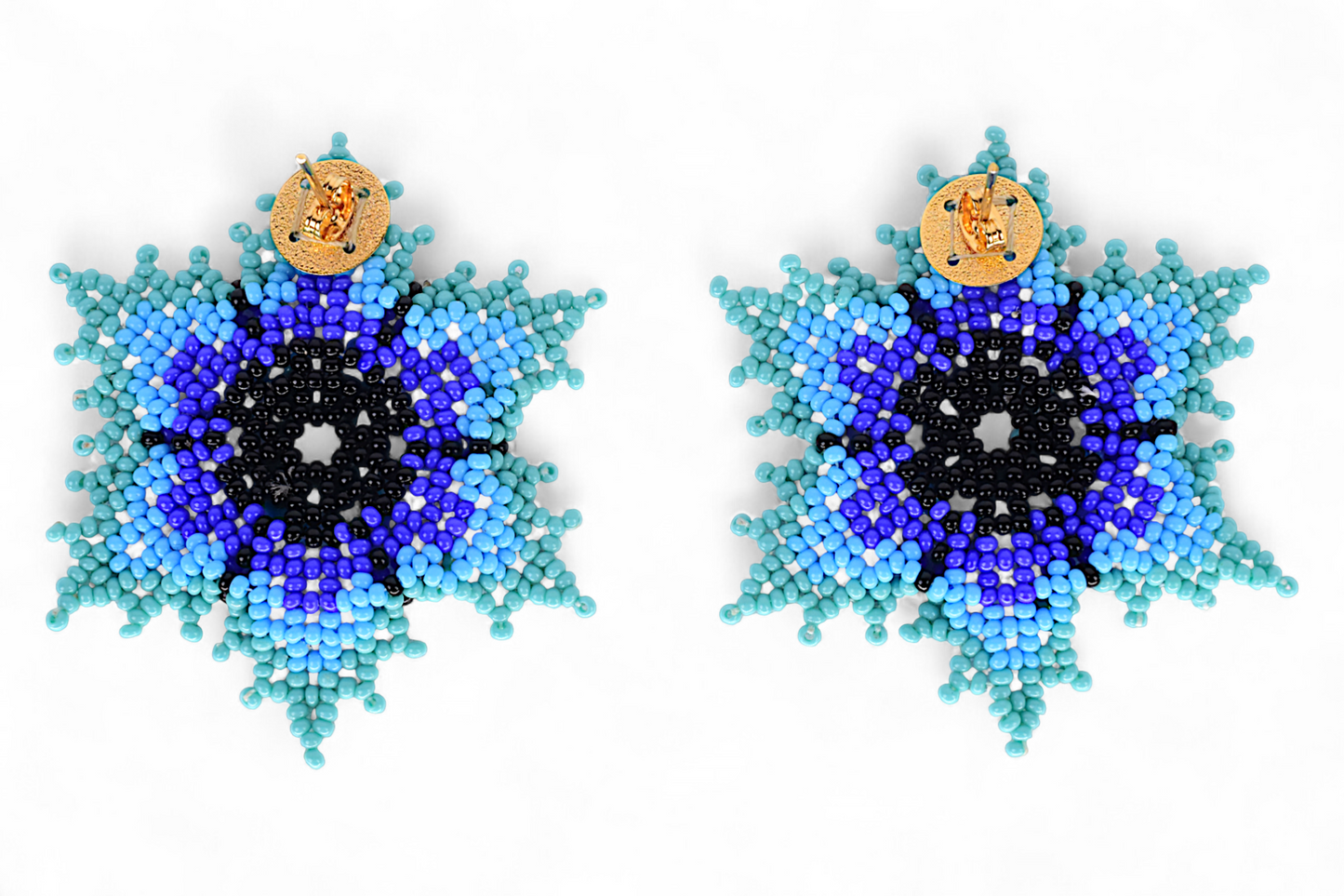 Blue Flower Beaded Earrings