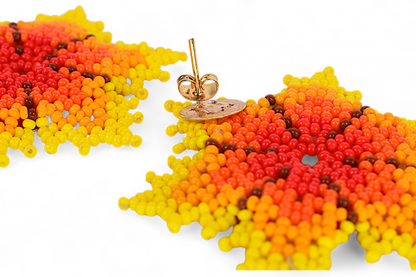 Yellow & Red Flower Beaded Earrings