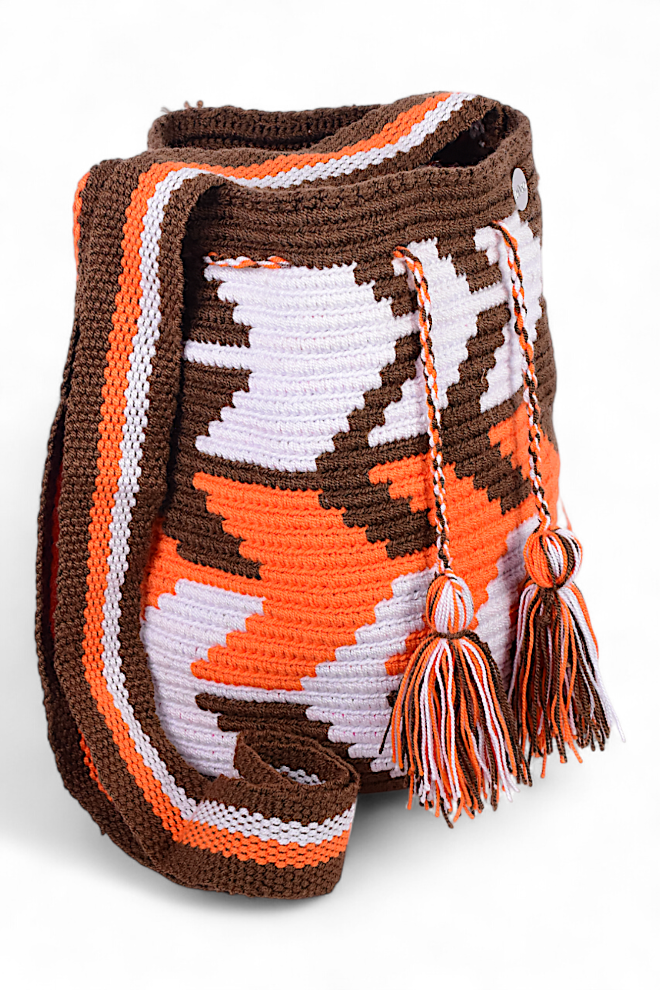 Medium Orange, White & Brown Crochet Bag