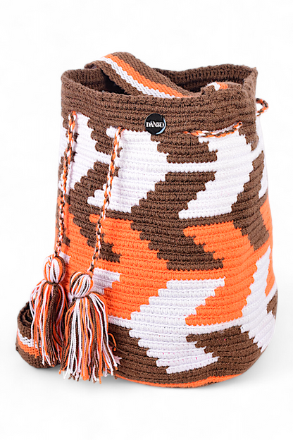 Medium Orange, White & Brown Crochet Bag