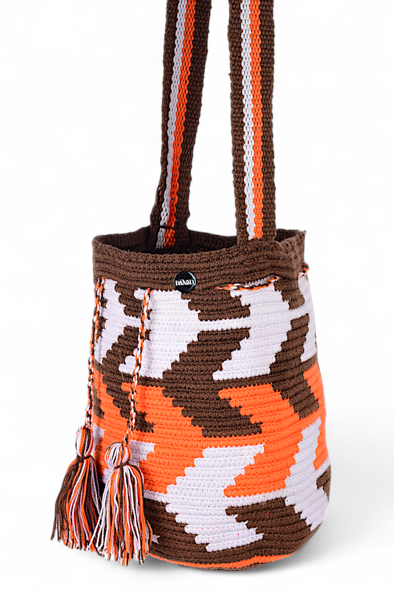 Medium Orange, White & Brown Crochet Bag