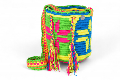 Small Buckett Bag with Multicolour Geometric Design