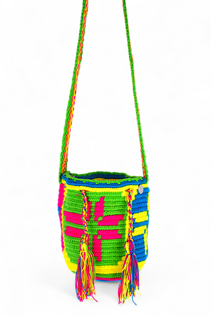 Small Buckett Bag with Multicolour Geometric Design