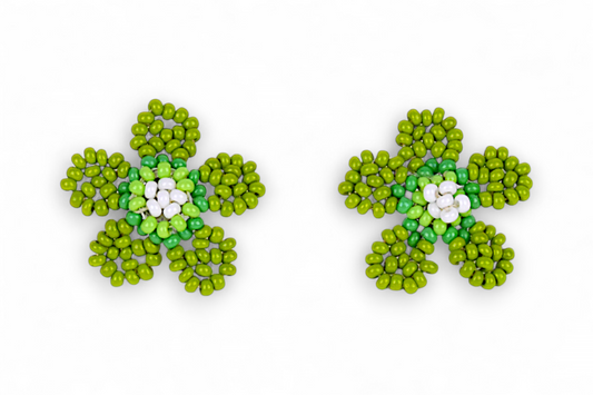 Small Flower Beaded Earrings - Green