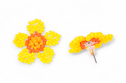 Small Flower Beaded Earrings - Yellow