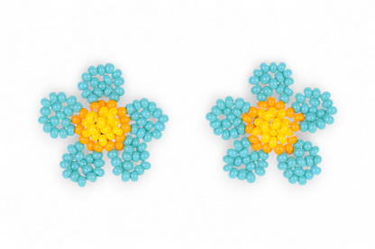 Small Flower Beaded Earrings - Turquoise