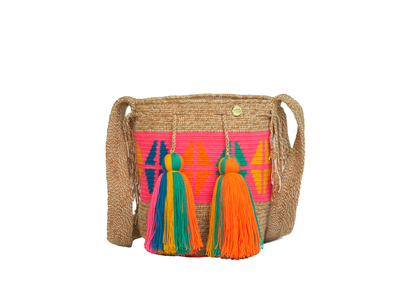 Medium Crochet Bag with Wayuu Pattern and 2 tassels 
