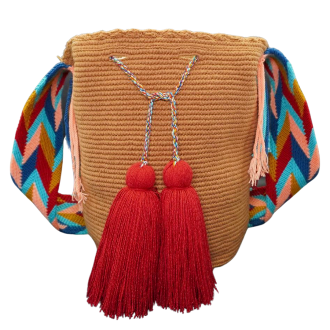 Hand Crafted Caramel Shoulder bag with Patterned Handle