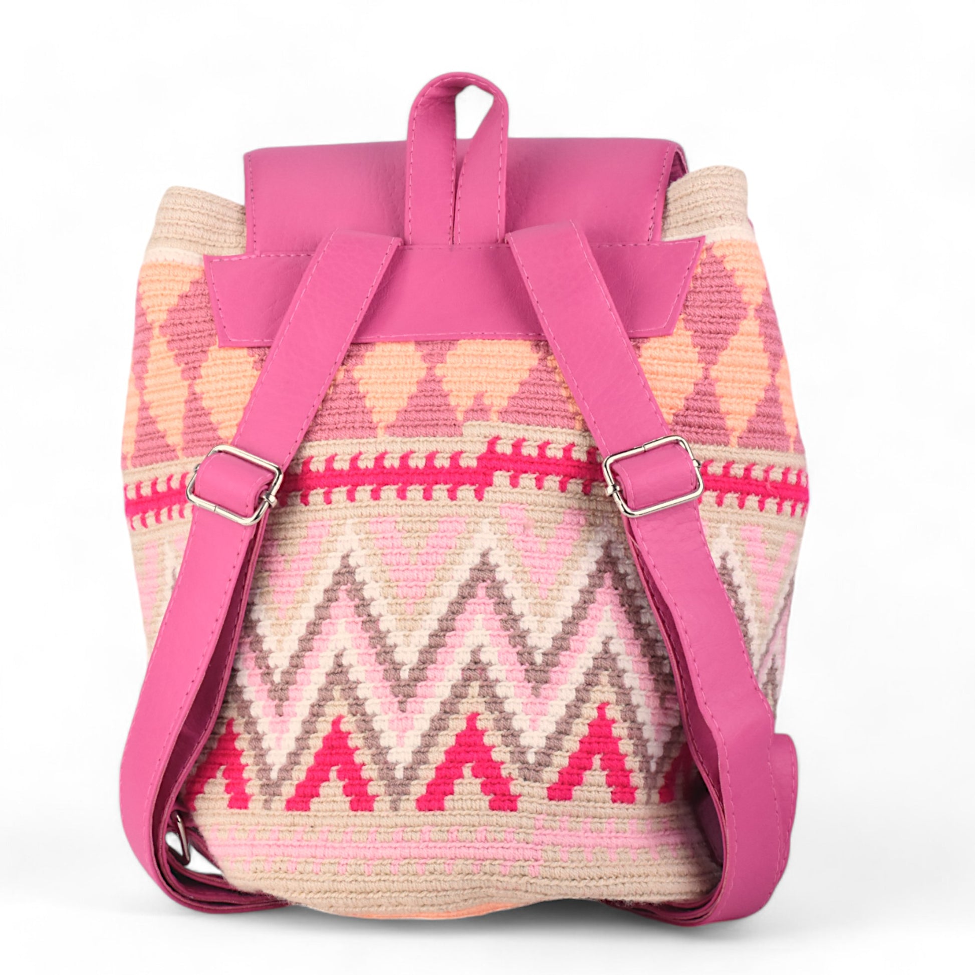 Hand Crafted Pink & Cream Crochet Backpack